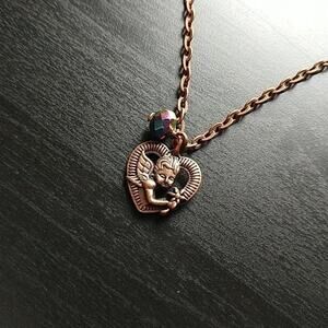 Anklet, heart cherub angel fairy brass oil-sheen bead 10" NOS fashion jewelry